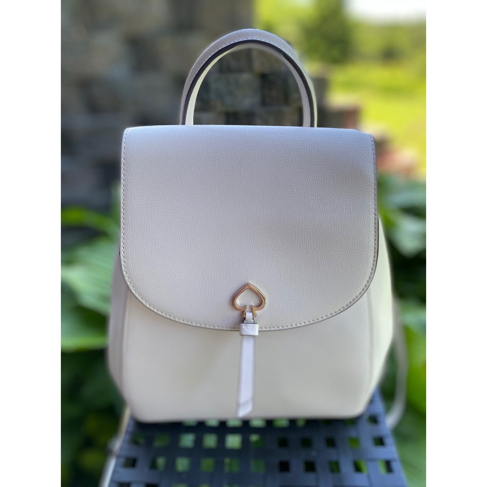 Kate Spade Cream Leather Adel Flap Backpack Designer Bag Luxury Travel  Neutral - Picture 3 of 16